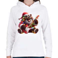 PRINTFASHION Vicces karácsonyi gitáros rocker party medve - Női kapucnis pulóver - Fehér