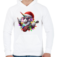 PRINTFASHION Vicces karácsonyi gitáros rocker party unikornis - Férfi kapucnis pulóver - Fehér