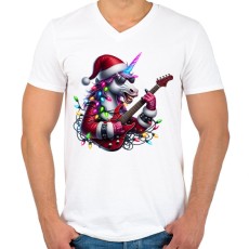 PRINTFASHION Vicces karácsonyi gitáros rocker party unikornis - Férfi V-nyakú póló - Fehér