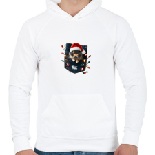 PRINTFASHION Vicces karácsonyi nyuszi zsebben - mikulás sapkában - Férfi kapucnis pulóver - Fehér férfi pulóver, kardigán