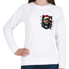 PRINTFASHION Vicces karácsonyi nyuszi zsebben - mikulás sapkában - Női pulóver - Fehér női pulóver, kardigán