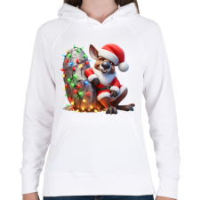 PRINTFASHION Vicces karácsonyi party kenguru - Mikulás ruhában - Női kapucnis pulóver - Fehér női pulóver, kardigán