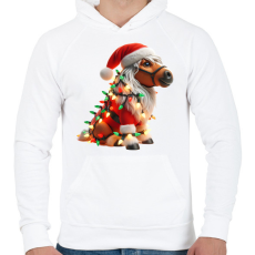 PRINTFASHION Vicces karácsonyi party ló - Mikulás ruhában - Férfi kapucnis pulóver - Fehér