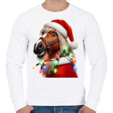 PRINTFASHION Vicces karácsonyi party ló - Mikulás ruhában - Férfi pulóver - Fehér