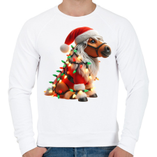 PRINTFASHION Vicces karácsonyi party ló - Mikulás ruhában - Férfi pulóver - Fehér férfi pulóver, kardigán