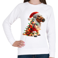 PRINTFASHION Vicces karácsonyi party ló - Mikulás ruhában - Női pulóver - Fehér