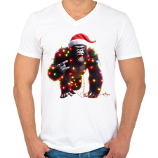 PRINTFASHION Vicces karácsonyi rocker party gorilla - Férfi V-nyakú póló - Fehér férfi póló