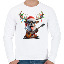 PRINTFASHION Vicces karácsonyi rocker party rénszarvas - Mikulás ruhában - Férfi pulóver - Fehér férfi pulóver, kardigán