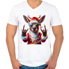 PRINTFASHION Vicces karácsonyi rocker party rénszarvas - Mikulás ruhában - Férfi V-nyakú póló - Fehér férfi póló
