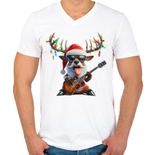 PRINTFASHION Vicces karácsonyi rocker party rénszarvas - Mikulás ruhában - Férfi V-nyakú póló - Fehér férfi póló