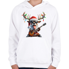 PRINTFASHION Vicces karácsonyi rocker party rénszarvas - Mikulás ruhában - Gyerek kapucnis pulóver - Fehér