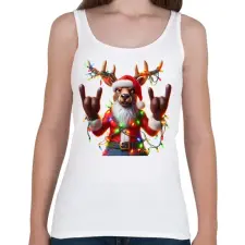 PRINTFASHION Vicces karácsonyi rocker party rénszarvas / szarvas - Mikulás ruhában - Női atléta - Fehér női trikó
