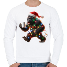PRINTFASHION Vicces Kávézó / teázó karácsonyi party gorilla - But first Coffee - Férfi pulóver - Fehér