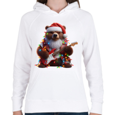 PRINTFASHION Vicces morcos karácsonyi gitáros rocker party medve - Női kapucnis pulóver - Fehér női pulóver, kardigán