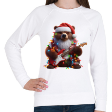 PRINTFASHION Vicces morcos karácsonyi gitáros rocker party medve - Női pulóver - Fehér