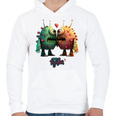 PRINTFASHION Vicces Szörnyecskés - BETTER together- cuki, csúnya, szerelmes minta - Férfi kapucnis pulóver - Fehér