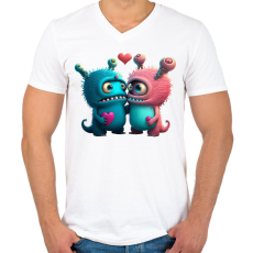 PRINTFASHION Vicces Szörnyecskés - cuki, csúnya, szerelmes minta - Férfi V-nyakú póló - Fehér