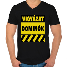 PRINTFASHION Vigyázat dominók! - Férfi V-nyakú póló - Fekete