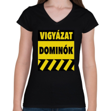 PRINTFASHION Vigyázat dominók! - Női V-nyakú póló - Fekete női póló