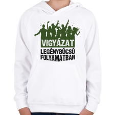 PRINTFASHION Vigyázat legénybúcsú folyamatban - Gyerek kapucnis pulóver - Fehér gyerek pulóver, kardigán