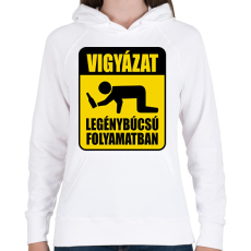 PRINTFASHION Vigyázat legénybúcsú folyamatban - Női kapucnis pulóver - Fehér