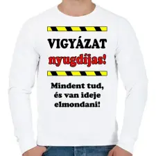 PRINTFASHION VIGYÁZAT nyugdíjas! - Férfi pulóver - Fehér férfi pulóver, kardigán