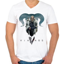 PRINTFASHION Vikings - Férfi V-nyakú póló - Fehér férfi póló