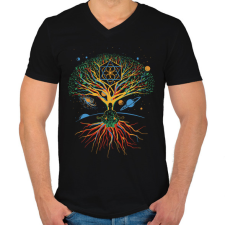 PRINTFASHION Világfa - Férfi V-nyakú póló - Fekete férfi póló