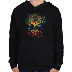 PRINTFASHION Világfa - Gyerek kapucnis pulóver - Fekete