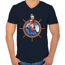 PRINTFASHION Világító torony  - Férfi V-nyakú póló - Sötétkék férfi póló