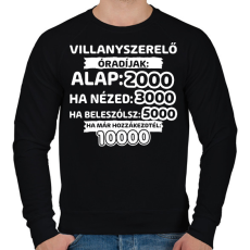 PRINTFASHION Villanyszerelő óradíjak - Férfi pulóver - Fekete