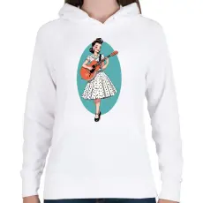 PRINTFASHION Vintage lány gitárral - Női kapucnis pulóver - Fehér