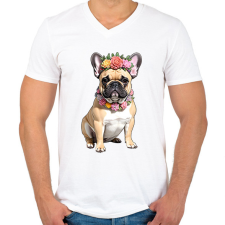 PRINTFASHION virágkoszorús francia buci - Férfi V-nyakú póló - Fehér férfi póló