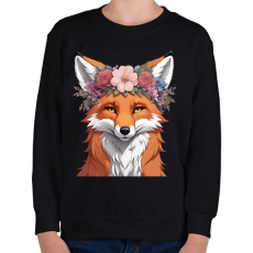 PRINTFASHION virágkoszorús róka - Gyerek pulóver - Fekete