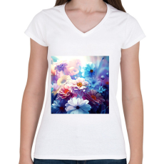 PRINTFASHION virágok 1 - Női V-nyakú póló - Fehér