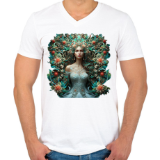 PRINTFASHION Virágok királynője - Férfi V-nyakú póló - Fehér