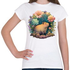 PRINTFASHION Virágos capybara - Női póló - Fehér női póló