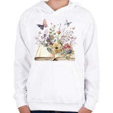 PRINTFASHION Virágos könyv - Gyerek kapucnis pulóver - Fehér