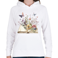 PRINTFASHION Virágos könyv - Női kapucnis pulóver - Fehér női pulóver, kardigán