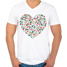 PRINTFASHION Virágos szív  - Férfi V-nyakú póló - Fehér