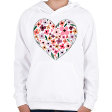 PRINTFASHION Virágos szív - Gyerek kapucnis pulóver - Fehér