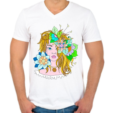 PRINTFASHION Virágtündér - Férfi V-nyakú póló - Fehér férfi póló