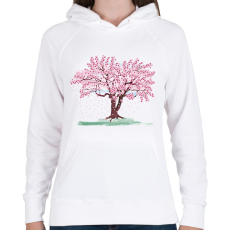 PRINTFASHION Virágzó cseresznyefa - Női kapucnis pulóver - Fehér
