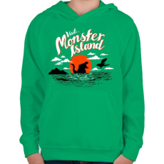 PRINTFASHION Visit Monster Island - Gyerek kapucnis pulóver - Zöld