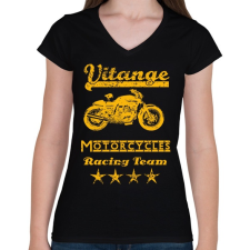 PRINTFASHION vitange motorcycle racing team - Női V-nyakú póló - Fekete női póló