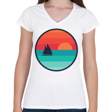 PRINTFASHION Vitorlás naplementében - Női V-nyakú póló - Fehér női póló