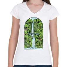 PRINTFASHION Vízesés - Női V-nyakú póló - Fehér