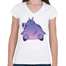 PRINTFASHION Víziló - Női V-nyakú póló - Fehér női póló