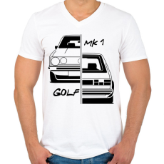 PRINTFASHION Volkswagen Golf MK1 - Férfi V-nyakú póló - Fehér