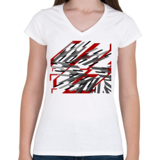 PRINTFASHION Vonalak - Női V-nyakú póló - Fehér